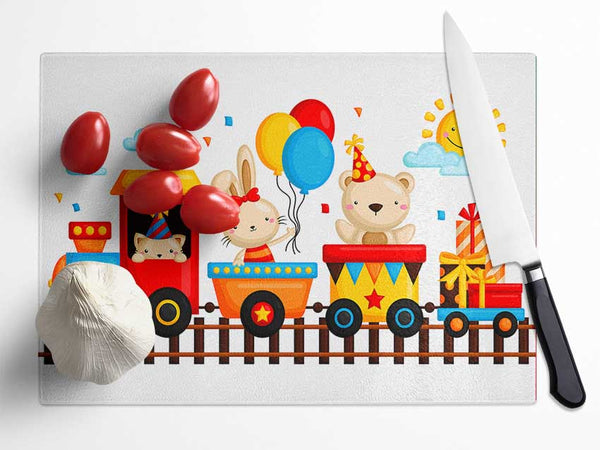 Party Train Glass Chopping Board