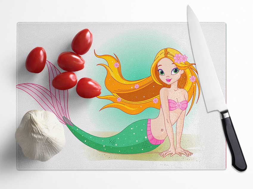 Pretty Mermaid Glass Chopping Board