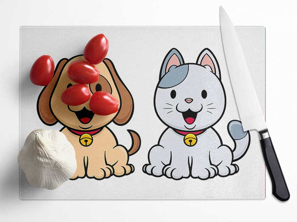 Happy Cat And Dog Glass Chopping Board