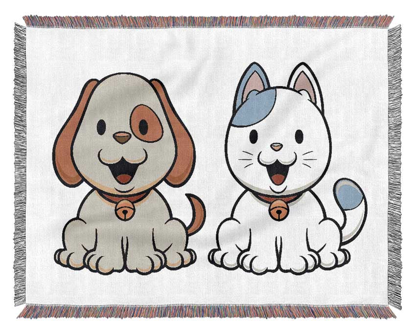 Happy Cat And Dog Woven Blanket