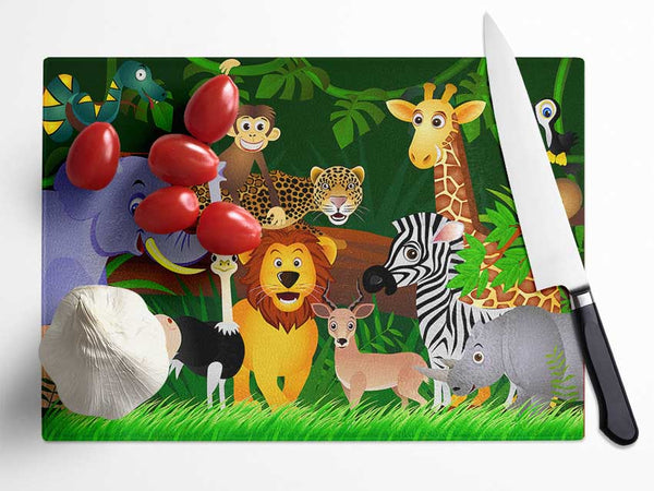 Safari Animal Friends 2 Glass Chopping Board