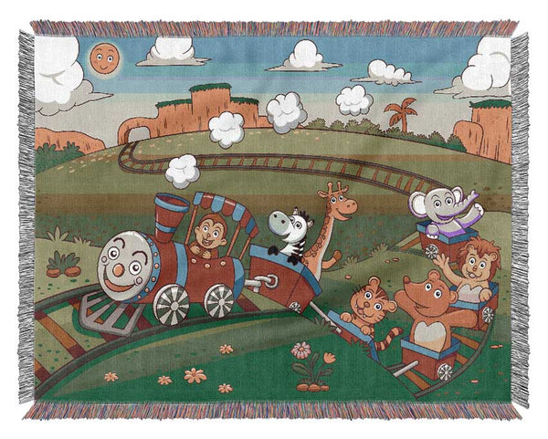 Happy Safari Train Woven Blanket