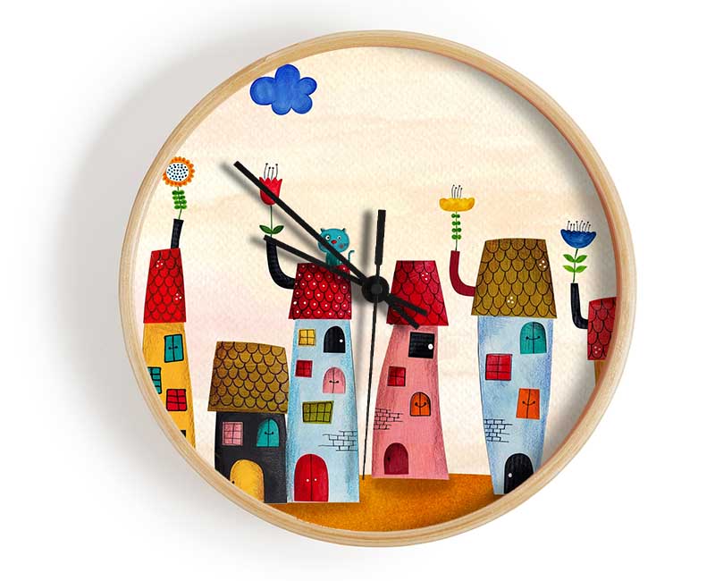 Flower Pot Houses Clock - Wallart-Direct UK