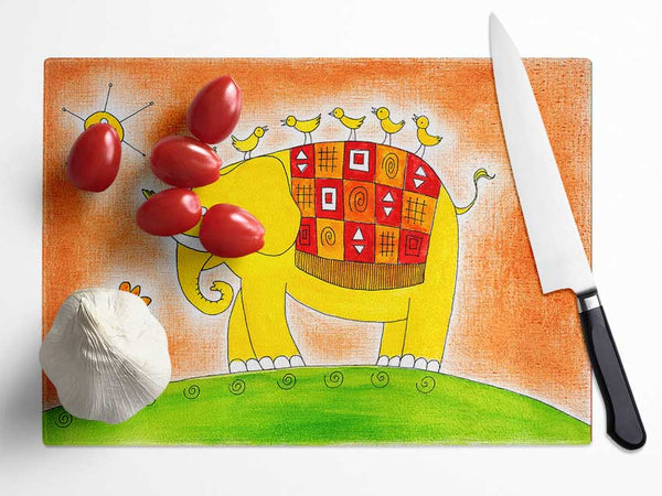 Happy Elephant Walk Glass Chopping Board