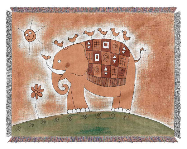 Happy Elephant Walk Woven Blanket