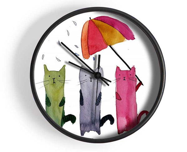 Umbrella Cats Clock - Wallart-Direct UK