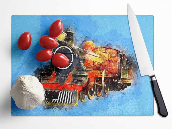 Train Blues Glass Chopping Board