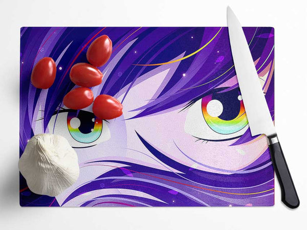 Anime Rainbow Eyes Glass Chopping Board