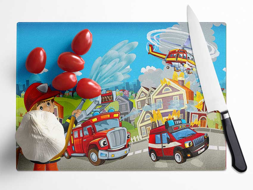 Fireman Rescue Glass Chopping Board