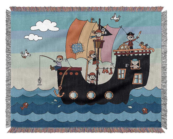 Pirates At Sea Woven Blanket