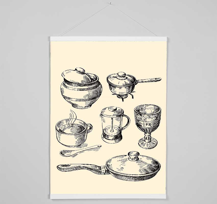 Retro Pots And Pans Hanging Poster - Wallart-Direct UK