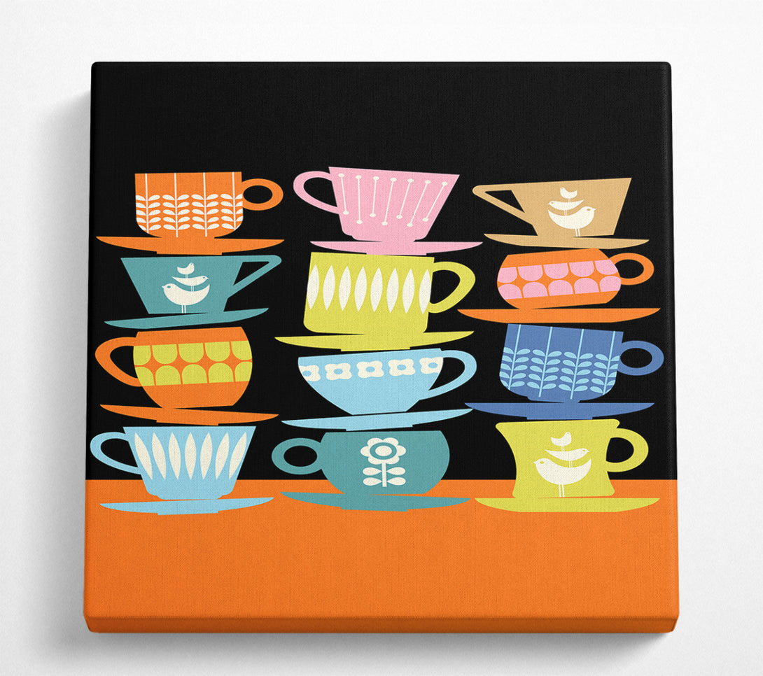 A Square Canvas Print Showing Retro Tea Cups Square Wall Art