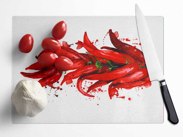 Bunch Of Chilis Glass Chopping Board