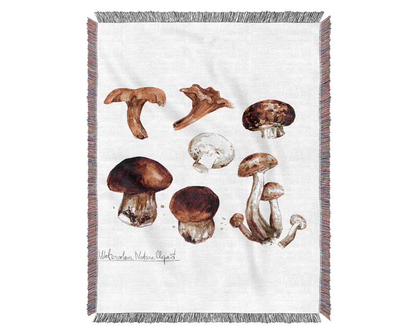 Different Types Of Mushrooms Woven Blanket