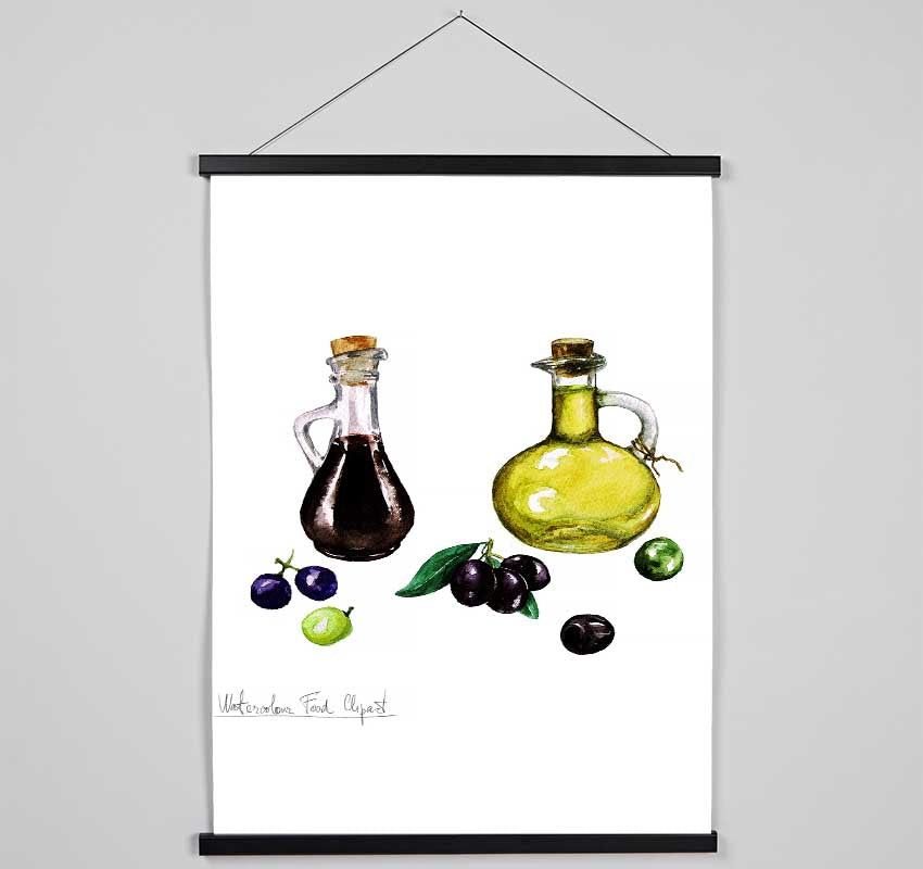 Olive Oil Bottles Hanging Poster - Wallart-Direct UK