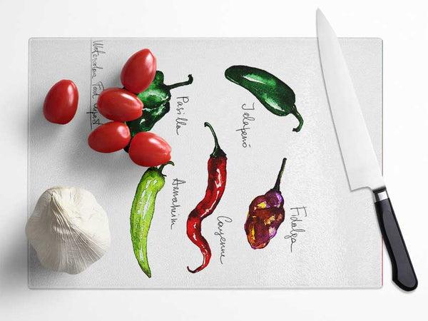 Chili Names Glass Chopping Board