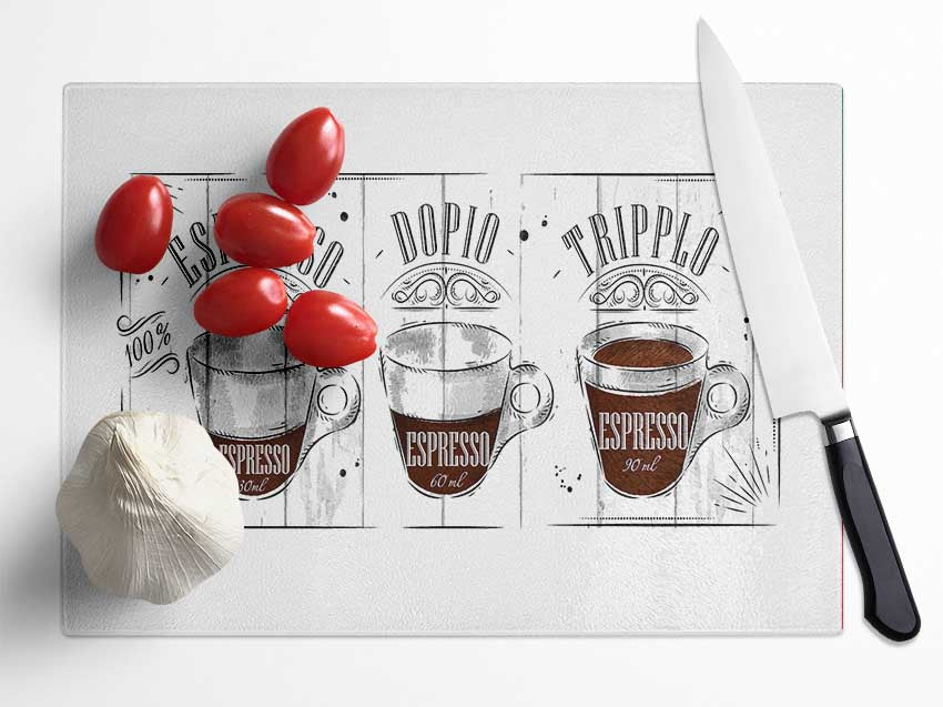 Espresso Names Glass Chopping Board