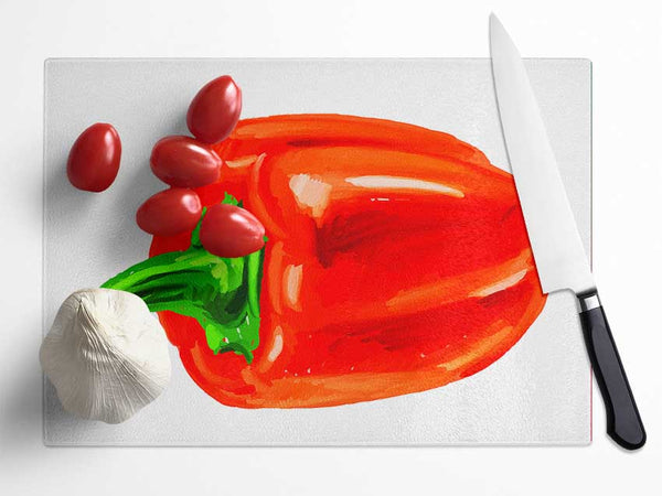 Single Red Pepper Glass Chopping Board