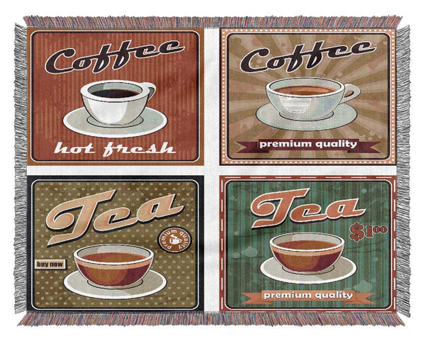 Retro Coffee Or Tea Woven Blanket