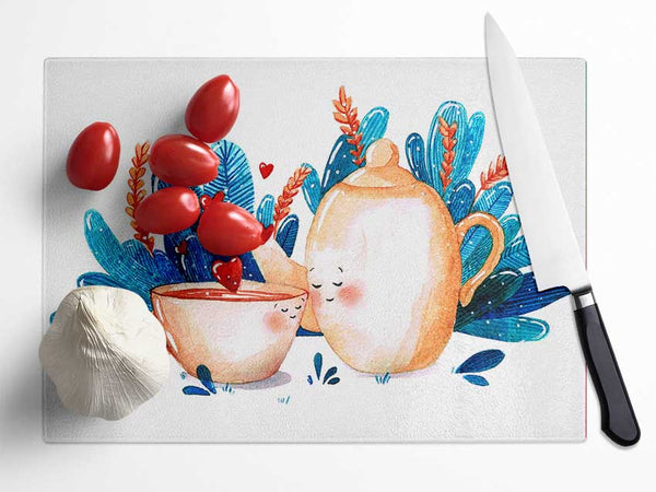 Tea Pot Love Glass Chopping Board