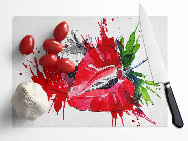 Strawberry Splash Glass Chopping Board