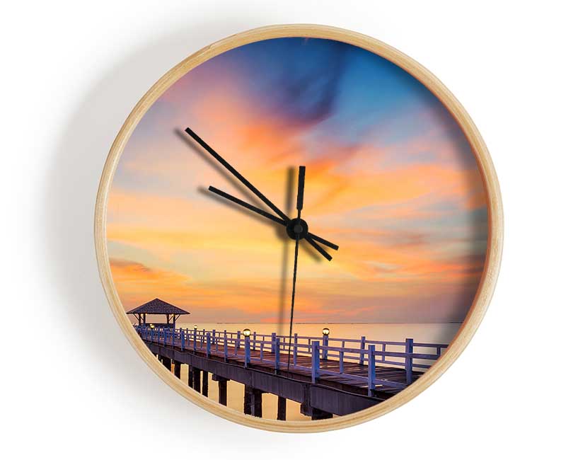 Golden Pier At Dusk Clock - Wallart-Direct UK