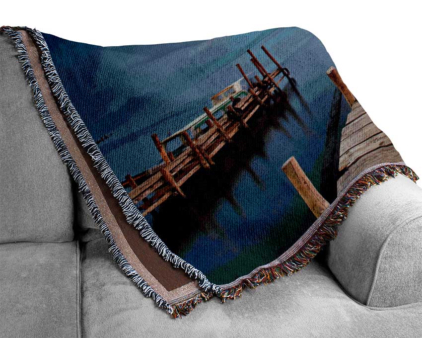 Mountains At The End Of The Dock Woven Blanket