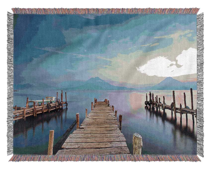 Mountains At The End Of The Dock Woven Blanket