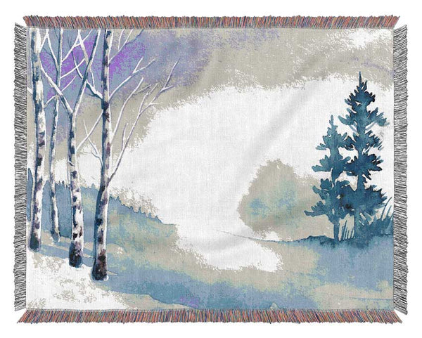 Purple Silver Birch Winter Woven Blanket