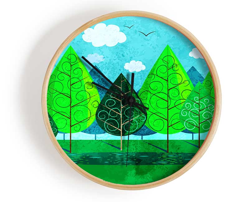 Green Tree Swirl Clock - Wallart-Direct UK