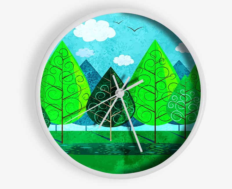 Green Tree Swirl Clock - Wallart-Direct UK