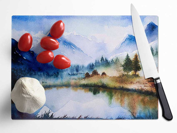 Mountain Winter Lake Glass Chopping Board