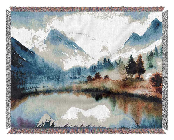 Mountain Winter Lake Woven Blanket