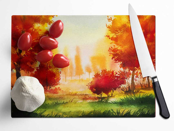 Autumn Abstract Glass Chopping Board