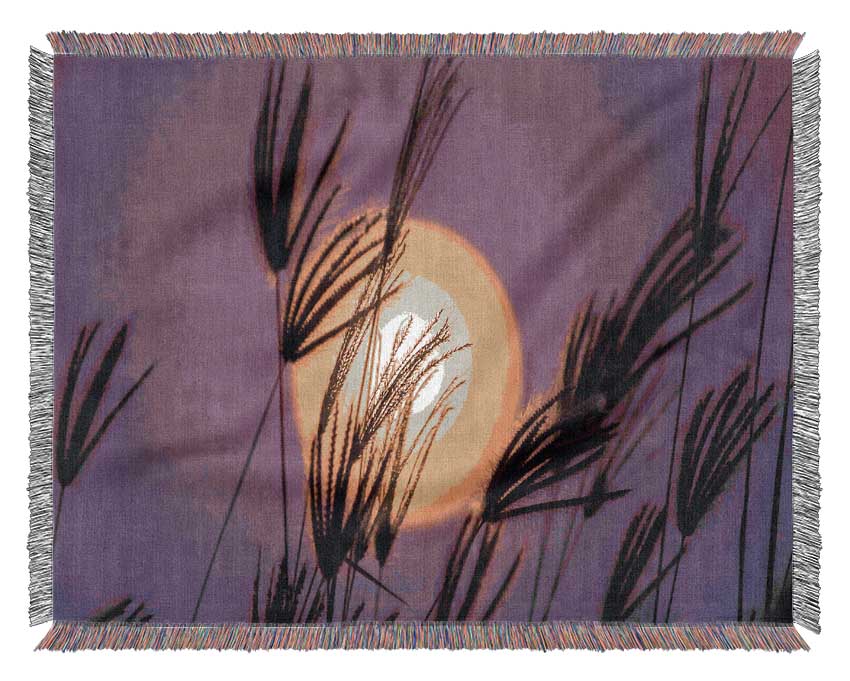 Yellow Sun In The Purple Sky Woven Blanket