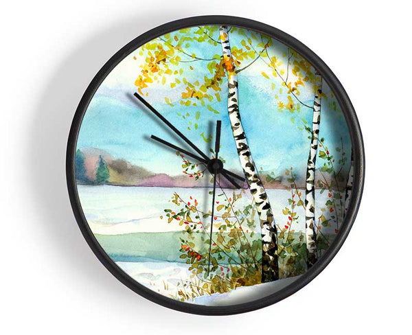 Silver Birch Winter Clock - Wallart-Direct UK