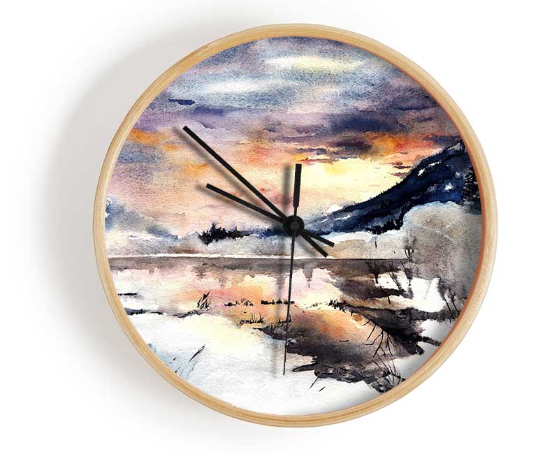 Winter At The Sunset Lake Clock - Wallart-Direct UK