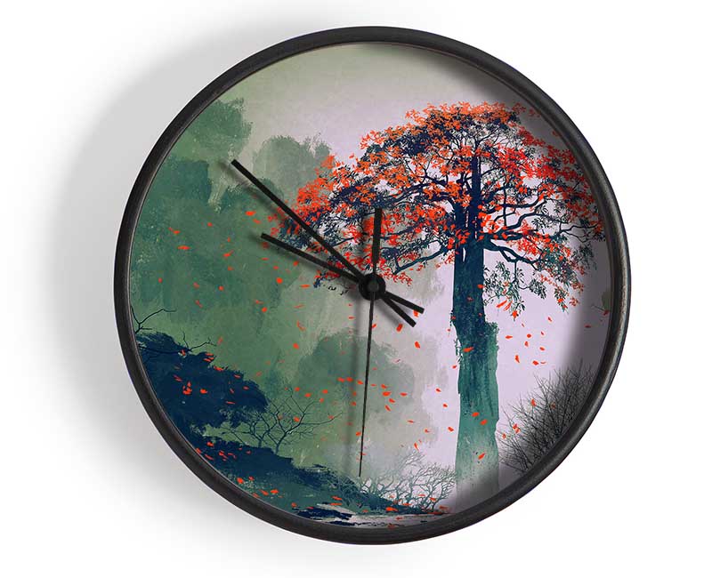 Red Leaves Falling Clock - Wallart-Direct UK