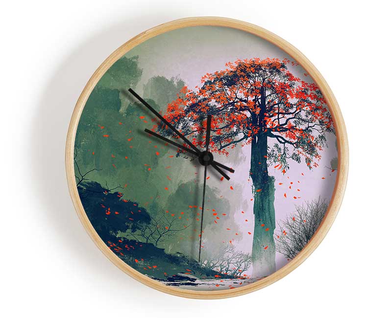 Red Leaves Falling Clock - Wallart-Direct UK