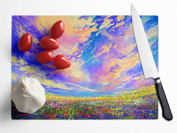 Rainbow Fields Glass Chopping Board