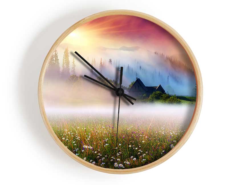 Sun Beams Through The Misty Flowers Clock - Wallart-Direct UK