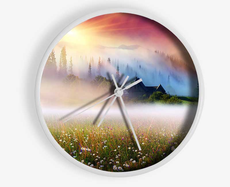 Sun Beams Through The Misty Flowers Clock - Wallart-Direct UK