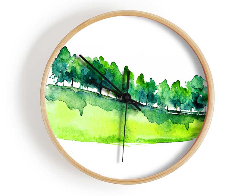 Field Of Green Trees Clock - Wallart-Direct UK