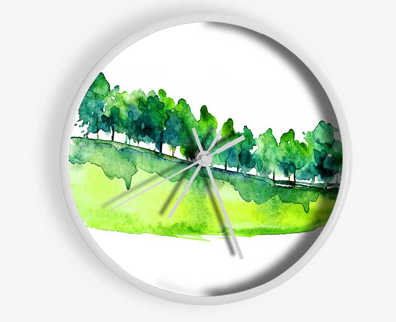 Field Of Green Trees Clock - Wallart-Direct UK