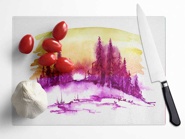 Purple Distant Trees Glass Chopping Board