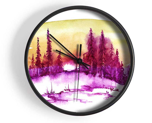 Purple Distant Trees Clock - Wallart-Direct UK