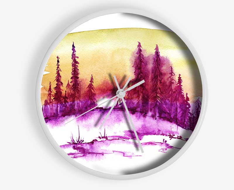 Purple Distant Trees Clock - Wallart-Direct UK