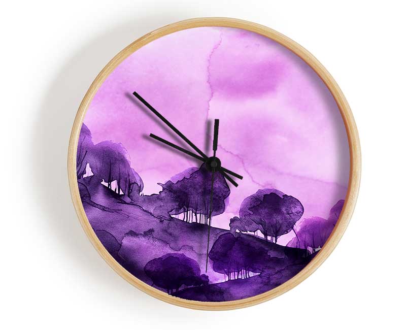 Purple Tree Abstract Clock - Wallart-Direct UK