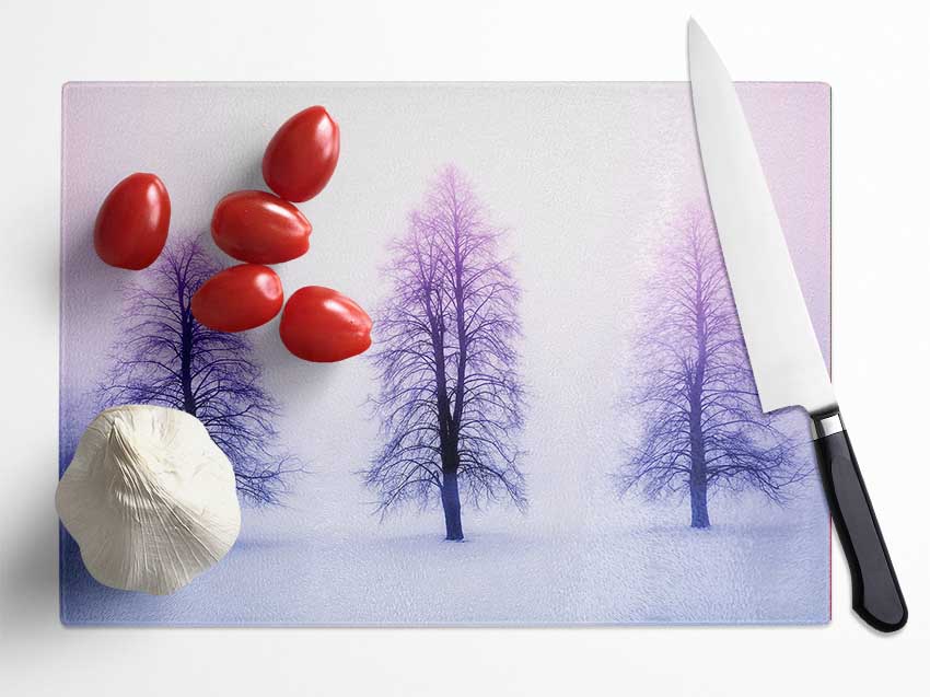 Purple Winter Trees Glass Chopping Board