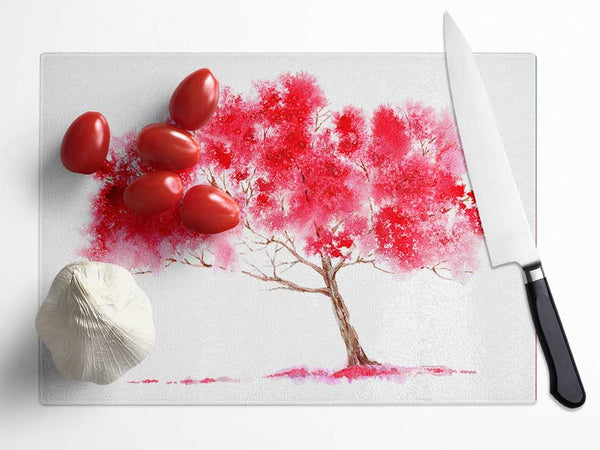 Pink Abstract Tree Glass Chopping Board